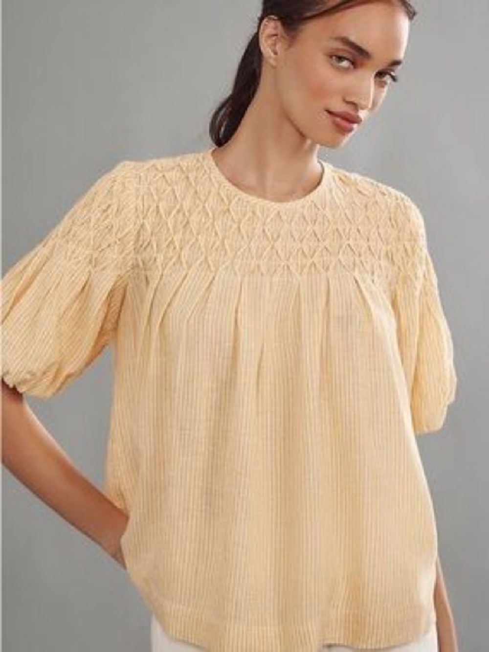 Anthropologie Liza Smocked Yoke Puff Sleeve Blouse